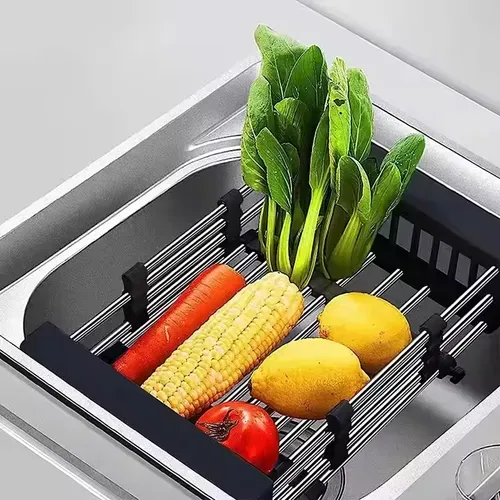 Retractable stainless steel kitchen drain rack