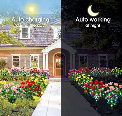 🌸✨ EverGlow Memorial Garden Bloom Lights – Featuring Ultra-Realistic Artificial Petals, Solar-Powered & Weatherproof🏡🌪️(1Pcs)(Glowing Pink)