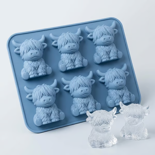🐮 Mini Highland Cow Ice Cube & Dessert Mold 🧊🍪 Cute 3D Ice for Drinks, Parties & Gifts💕🔥6-Cavity
