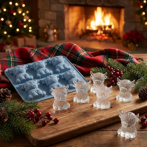 🐮 Mini Highland Cow Ice Cube & Dessert Mold 🧊🍪 Cute 3D Ice for Drinks, Parties & Gifts💕🔥6-Cavity