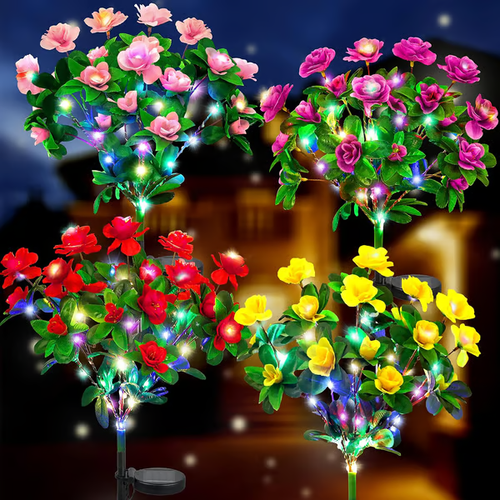 🌸✨ EverGlow Memorial Garden Bloom Lights – Featuring Ultra-Realistic Artificial Petals, Solar-Powered & Weatherproof🏡🌪️(1Pcs)(Glowing Pink)