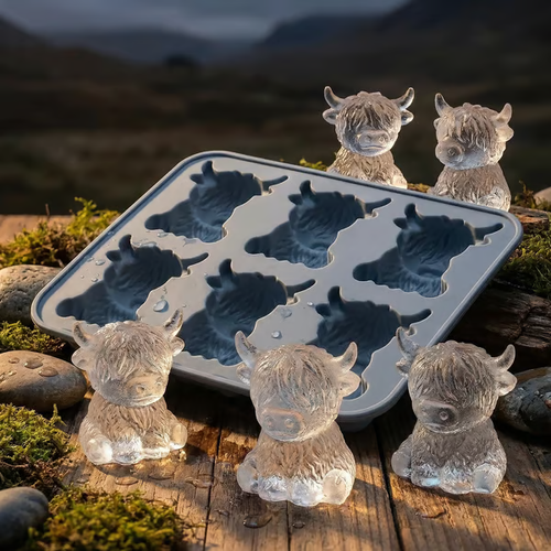 🐮 Mini Highland Cow Ice Cube & Dessert Mold 🧊🍪 Cute 3D Ice for Drinks, Parties & Gifts💕🔥6-Cavity