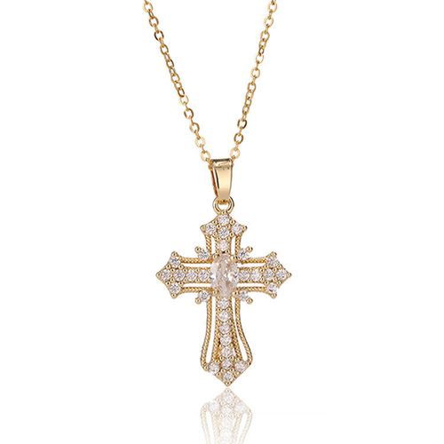 Cross Zircon Pendant Necklace Gold-Plated Vintage Jewelry Necklace Unisex