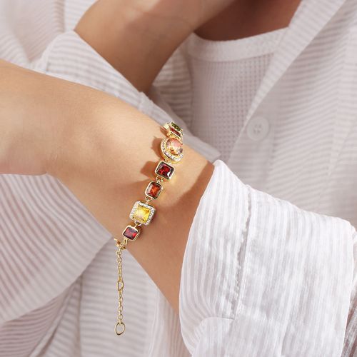 Multi-Color Sparkling Gemstone Party Ball 18K Gold Geometric Gemstone Bracelet