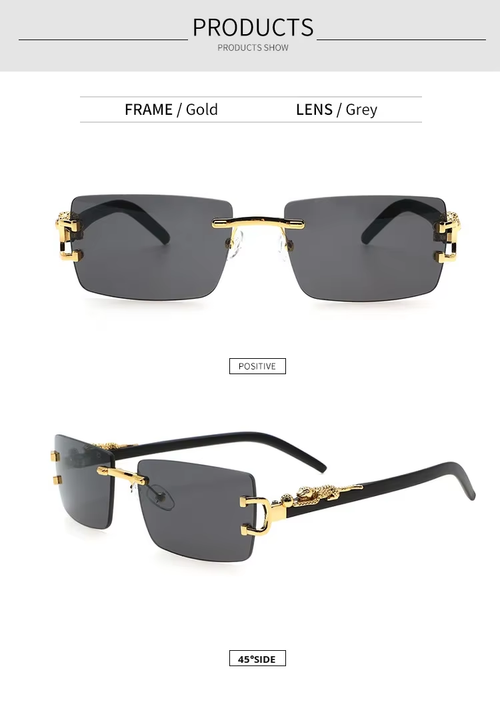New Fashion Frameless Square Sunglasses Men Women Trendy Leopard Temple Cross-Border Eyewear Wholesale UV400 Anti-reflective