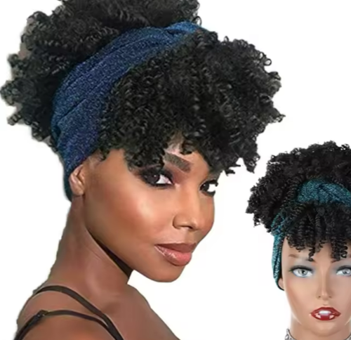 Curly Headband Wig Headscarf-Style Wig Short Black Style Supported Design