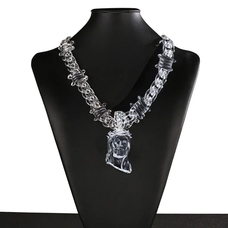 European American Transparent Resin Acrylic Pendant Cross Necklace Water Drop Design Link for Children's Wear Cross-Border