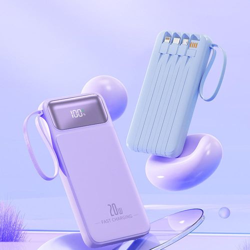 Hot Selling Lanyard Design 20000mAh 20W Fast Charge Portable Cell Phone Power Bank with Micro USB Lighting Type C 4 in 1 Cable