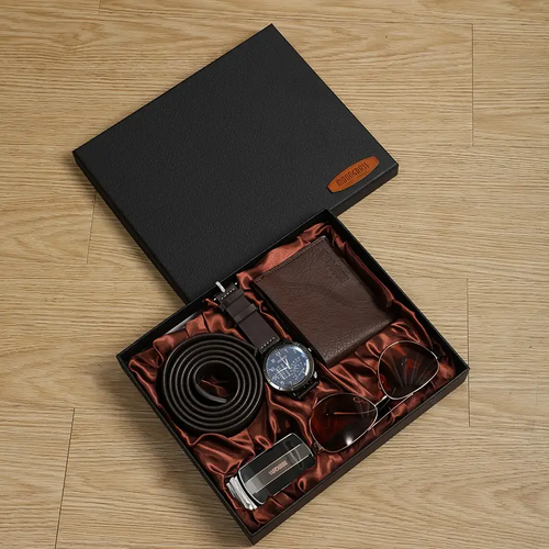 Elegant Men's Business Style Gift Set 1pc4pcs Quartz Watch Faux Leather Belt Fashion Glasses Faux Leather Wallet Electronic Alloy Case Battery Powered Gift Box for Any Occasion