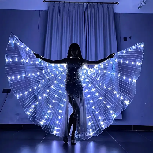Vibrant Multi-Color LED Belly Dance Costume Wings - Light-Up Party Accessories, Polyester & Spandex, AA Battery Operated (Batteries Not Included) - Ideal for Performances & Nightclubs, Exotic Dancewear