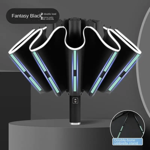 Stay dry and shine bright with our Fully Automatic Reverse Folding Umbrella! ☔️✨ Featuring a built-in LED flashlight, windproof 10-rib design, and UV protection for all weather!