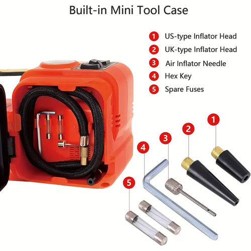 5 in 1 Electric Car Jack and Tyre Inflator set (5 tons) - Black  Electric Car Jack 5Ton 12V Kit Car Jack Hydraulic(Lifting Range: 15.49-44.96 cm) with Inflator Electric Jack for Car SUV Sedan MPV Change Tires Garage Repair Emergency Kit