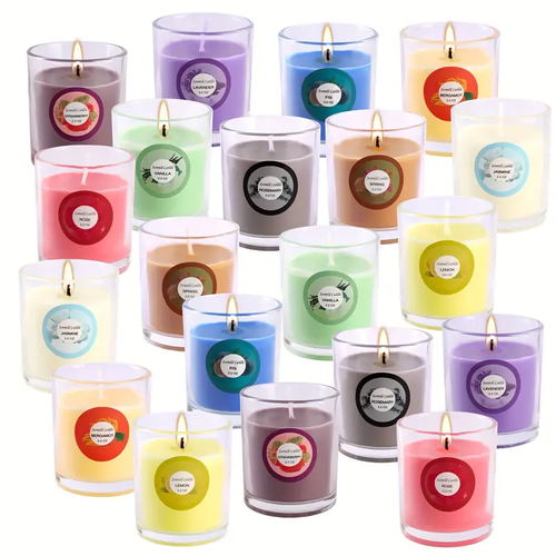 20pcs Colorful Glass Candles, Drip-Free, Scented, Even Burn - Handmade Soy Wax for Home, Church, Romantic Nights, Weddings, Parties, Seasonal Celebrations, Emergency Use & Decor - Ideal for Christmas, Halloween, Easter, Thanksgiving, Valentine's Day, Mother's Day, Teacher's Day, Memorial Day, Hanukkah, Independence Day
