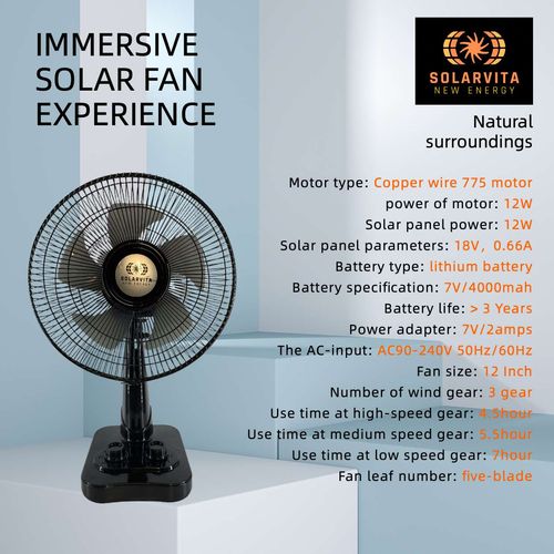 🌜12-inch high-powered, solar-powered charging fan🌛