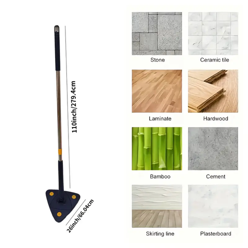 360° Rotating Triangular Mop with 10 Replacement Cloths - Adjustable & Retractable, Suitable for All Surfaces, Perfect for Home Use in Kitchen, Bathroom, Bedroom, Living Room, Mop for Floor, Bathroom Cleaning, Modern Mop Design
