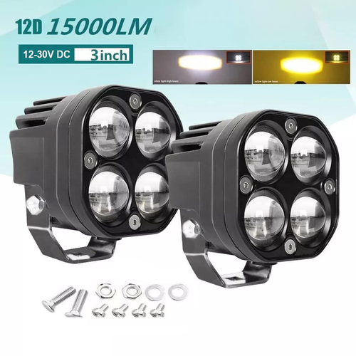 AUTOPOWERZ 3 Inch Universal Led Fog Light Yellow-White (72W, 12V-80V, DC,) (Pack of 2pcs)