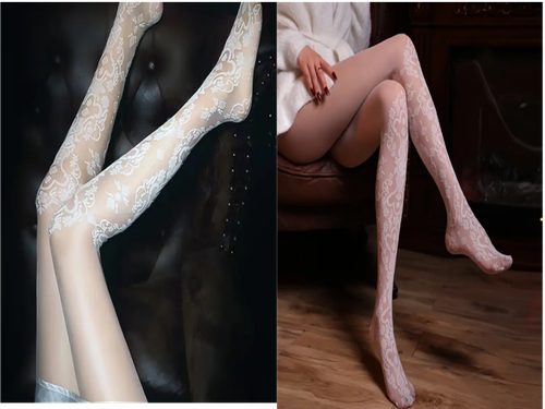 Vintage Floral Lace Pantyhose Women'S Vintage Floral Lace Pantyhose Sexy Thin Stretchy Nylon Blend Ethnic Pattern Knitted Stockings 91% Polyamide 9% Elastane Hand Washable - 89g m² Lightweight Fabric