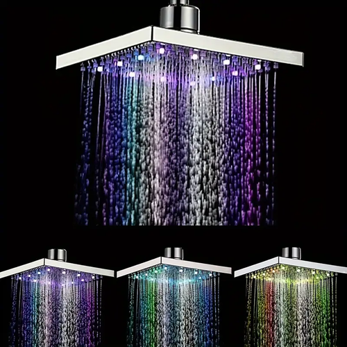 7 Colors Change Automatically ColorFlow 8in LED Rain Shower Head with 360° Rotation