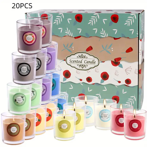 20pcs Colorful Glass Candles, Drip-Free, Scented, Even Burn - Handmade Soy Wax for Home, Church, Romantic Nights, Weddings, Parties, Seasonal Celebrations, Emergency Use & Decor - Ideal for Christmas, Halloween, Easter, Thanksgiving, Valentine's Day, Mother's Day, Teacher's Day, Memorial Day, Hanukkah, Independence Day