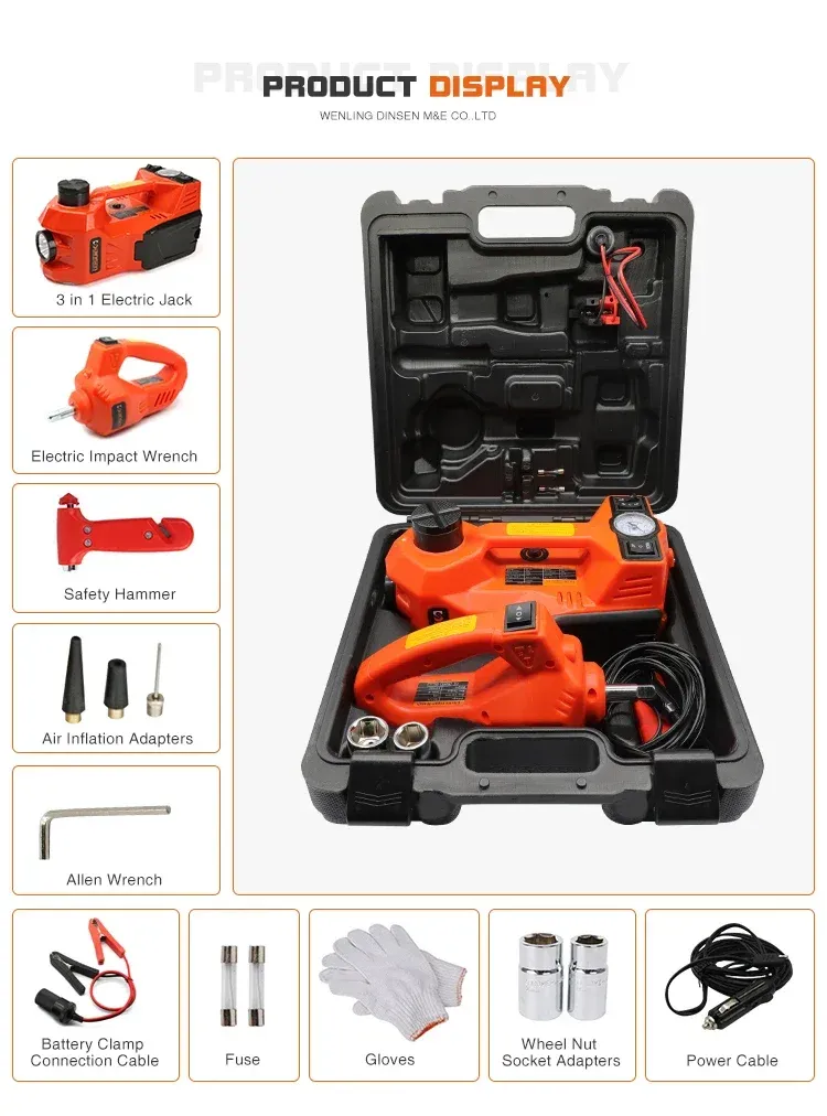 5 in 1 Electric Hydraulic Car Jack 12V with Inflator Pump + LED Light + TIRE WRENCH