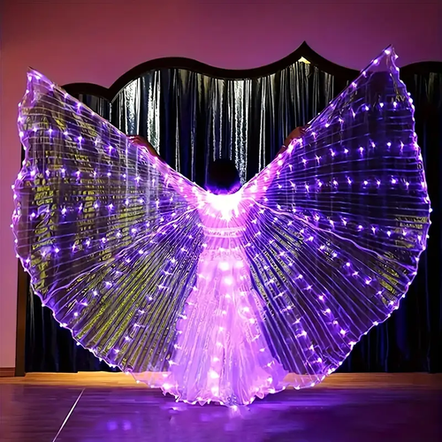 Vibrant Multi-Color LED Belly Dance Costume Wings - Light-Up Party Accessories, Polyester & Spandex, AA Battery Operated (Batteries Not Included) - Ideal for Performances & Nightclubs, Exotic Dancewear
