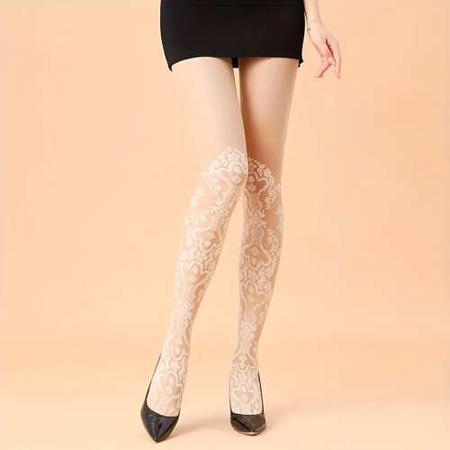 Vintage Floral Lace Pantyhose Women'S Vintage Floral Lace Pantyhose Sexy Thin Stretchy Nylon Blend Ethnic Pattern Knitted Stockings 91% Polyamide 9% Elastane Hand Washable - 89g m² Lightweight Fabric