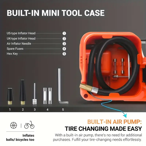 5 in 1 Electric Car Jack and Tyre Inflator set (5 tons) - Black  Electric Car Jack 5Ton 12V Kit Car Jack Hydraulic(Lifting Range: 15.49-44.96 cm) with Inflator Electric Jack for Car SUV Sedan MPV Change Tires Garage Repair Emergency Kit