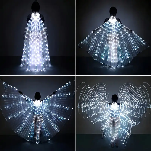 Vibrant Multi-Color LED Belly Dance Costume Wings - Light-Up Party Accessories, Polyester & Spandex, AA Battery Operated (Batteries Not Included) - Ideal for Performances & Nightclubs, Exotic Dancewear