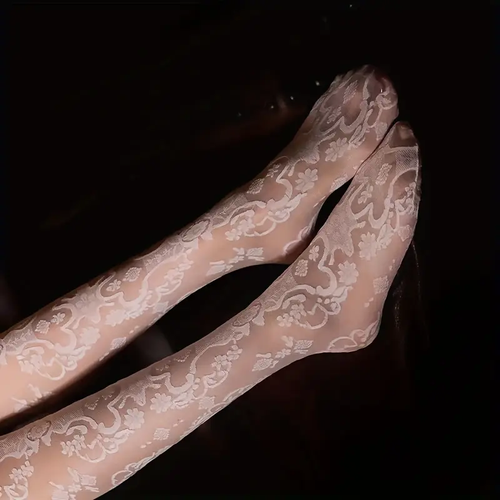 Vintage Floral Lace Pantyhose Women'S Vintage Floral Lace Pantyhose Sexy Thin Stretchy Nylon Blend Ethnic Pattern Knitted Stockings 91% Polyamide 9% Elastane Hand Washable - 89g m² Lightweight Fabric
