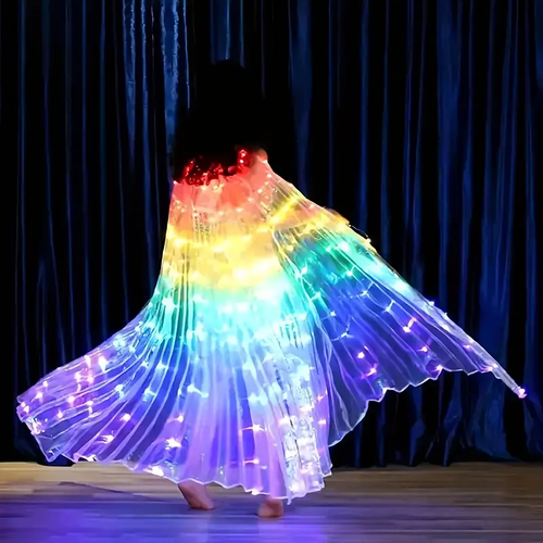Vibrant Multi-Color LED Belly Dance Costume Wings - Light-Up Party Accessories, Polyester & Spandex, AA Battery Operated (Batteries Not Included) - Ideal for Performances & Nightclubs, Exotic Dancewear