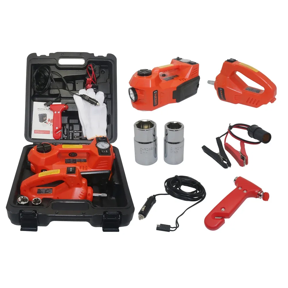 5 in 1 Electric Hydraulic Car Jack 12V with Inflator Pump + LED Light + TIRE WRENCH