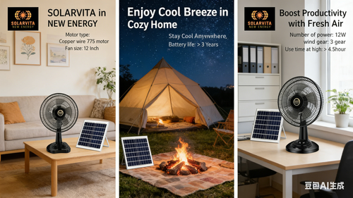 🌜12-inch high-powered, solar-powered charging fan🌛