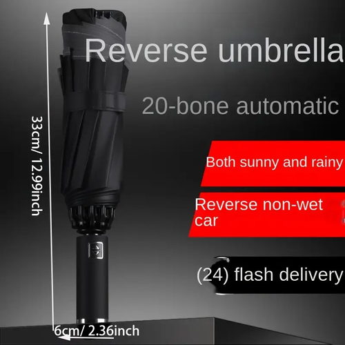 Stay dry and shine bright with our Fully Automatic Reverse Folding Umbrella! ☔️✨ Featuring a built-in LED flashlight, windproof 10-rib design, and UV protection for all weather!