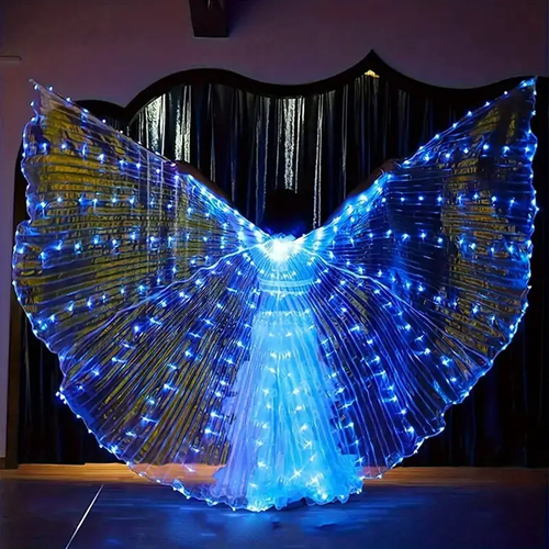 Vibrant Multi-Color LED Belly Dance Costume Wings - Light-Up Party Accessories, Polyester & Spandex, AA Battery Operated (Batteries Not Included) - Ideal for Performances & Nightclubs, Exotic Dancewear