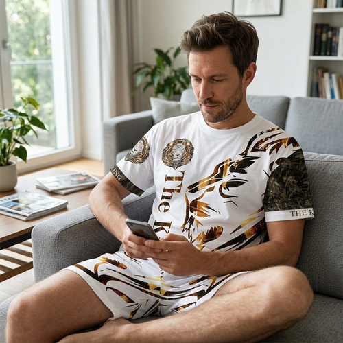 zzx 🦁 Men's Bold Lion Print Two Piece Casual Outfit Set