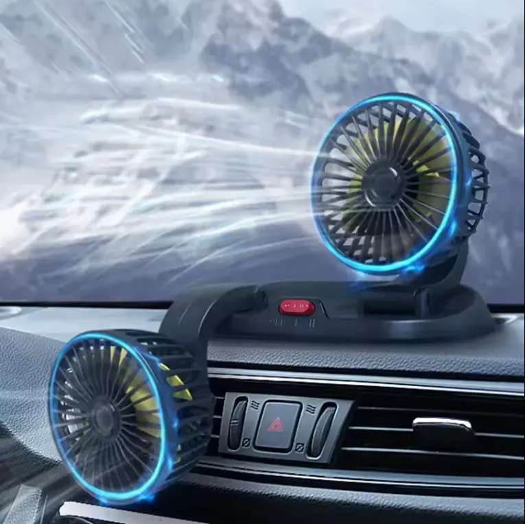 Carga de cigarro ajustável 360 graus girando ventilador de resfriamento de ar de carro de cabeça dupla