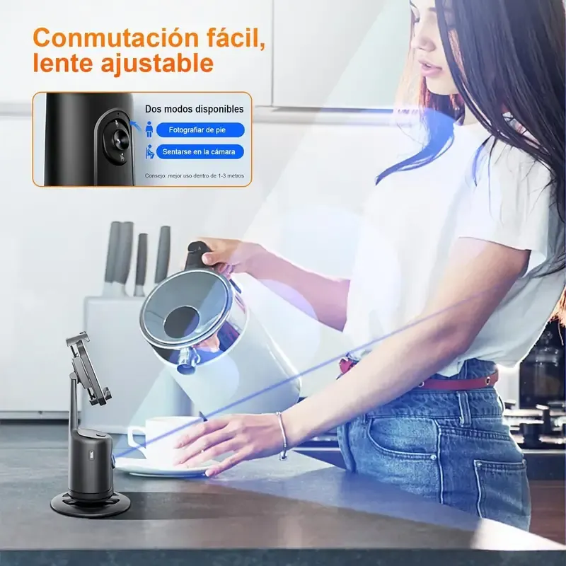 Tripé de rastreamento facial automático, suporte de telefone com rastreamento automático, sem necessidade de aplicativo, suporte para câmera de telefone com rotação de 360°, suporte para rastreamento de telefone com controle remoto por gestos para vlog, streaming, vídeo
