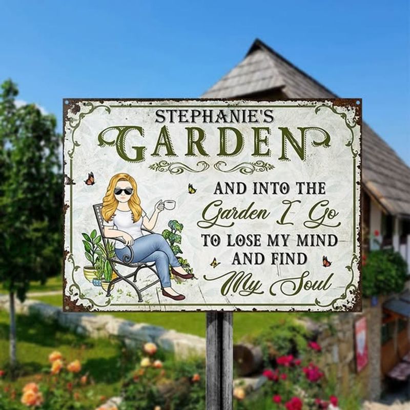 And Into The Garden I Go Gardening Girl - Garden Sign - Personalized Custom Classic Metal Signs - Gift For Gardeners
