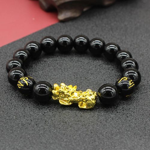 Fashion Gold Fengshui Pi Xiu Black Obsidian Jade Stones Pi Yao Beads Wealth Piyao Lucky Pixiu Feng Shui Bracelet