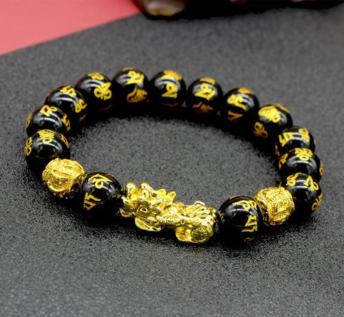 Fashion Gold Fengshui Pi Xiu Black Obsidian Jade Stones Pi Yao Beads Wealth Piyao Lucky Pixiu Feng Shui Bracelet