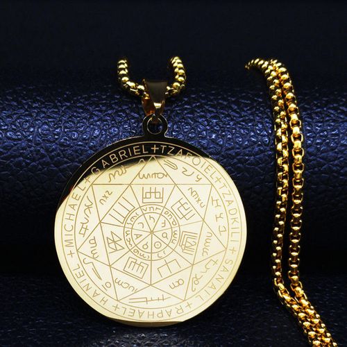 Men's Stainless Steel Seven Archangel Protection Pendant Necklace Christian Solomon Pentagram Jewel for Luck Healing Fashion
