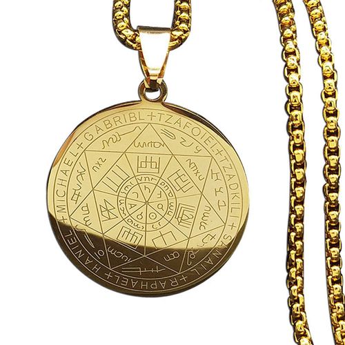 Men's Stainless Steel Seven Archangel Protection Pendant Necklace Christian Solomon Pentagram Jewel for Luck Healing Fashion