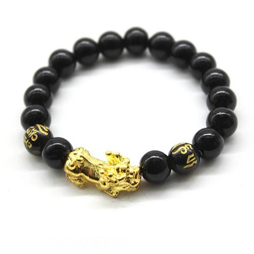 Fashion Gold Fengshui Pi Xiu Black Obsidian Jade Stones Pi Yao Beads Wealth Piyao Lucky Pixiu Feng Shui Bracelet