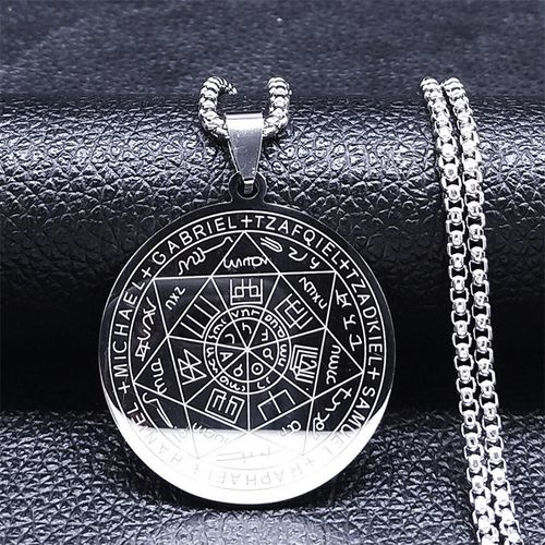 Men's Stainless Steel Seven Archangel Protection Pendant Necklace Christian Solomon Pentagram Jewel for Luck Healing Fashion