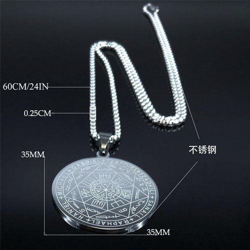 Men's Stainless Steel Seven Archangel Protection Pendant Necklace Christian Solomon Pentagram Jewel for Luck Healing Fashion