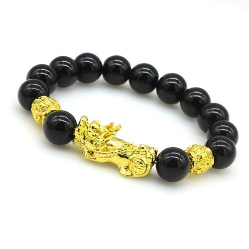 Fashion Gold Fengshui Pi Xiu Black Obsidian Jade Stones Pi Yao Beads Wealth Piyao Lucky Pixiu Feng Shui Bracelet