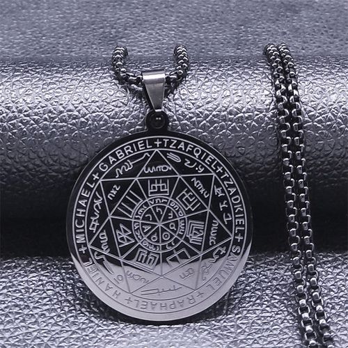 Men's Stainless Steel Seven Archangel Protection Pendant Necklace Christian Solomon Pentagram Jewel for Luck Healing Fashion