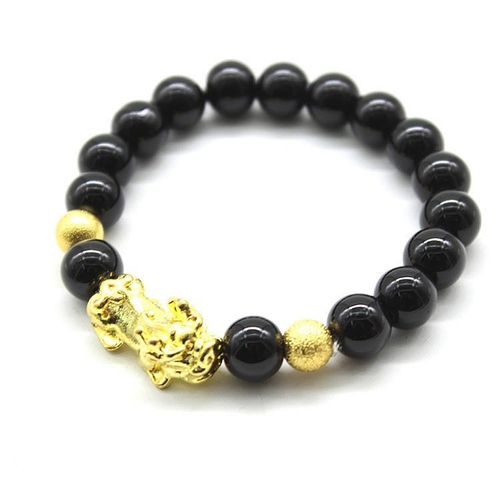 Fashion Gold Fengshui Pi Xiu Black Obsidian Jade Stones Pi Yao Beads Wealth Piyao Lucky Pixiu Feng Shui Bracelet