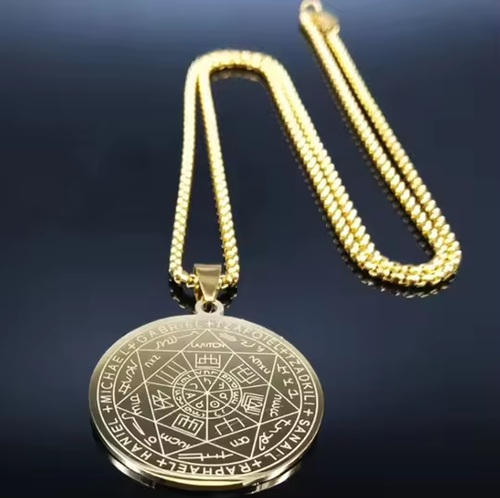 Men's Stainless Steel Seven Archangel Protection Pendant Necklace Christian Solomon Pentagram Jewel for Luck Healing Fashion