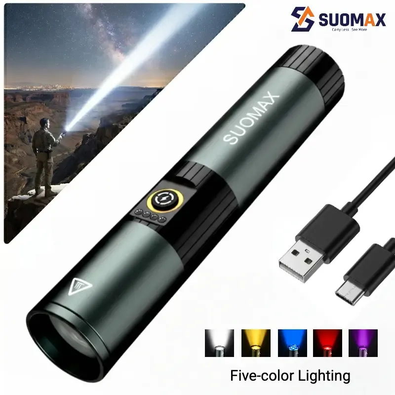 SUOMAX 5-in-1 Strong Flashlight, 1800LM Super Bright LED Light, UV RED YELLOW BLUE WHITE BEAM, USB-C Rechargeable Pocket EDC Flashlight, Magnetic Base, IPX4 Waterproof, For night work, Camping, Outdoor tactical light, Flash, Led Lights,sohochic